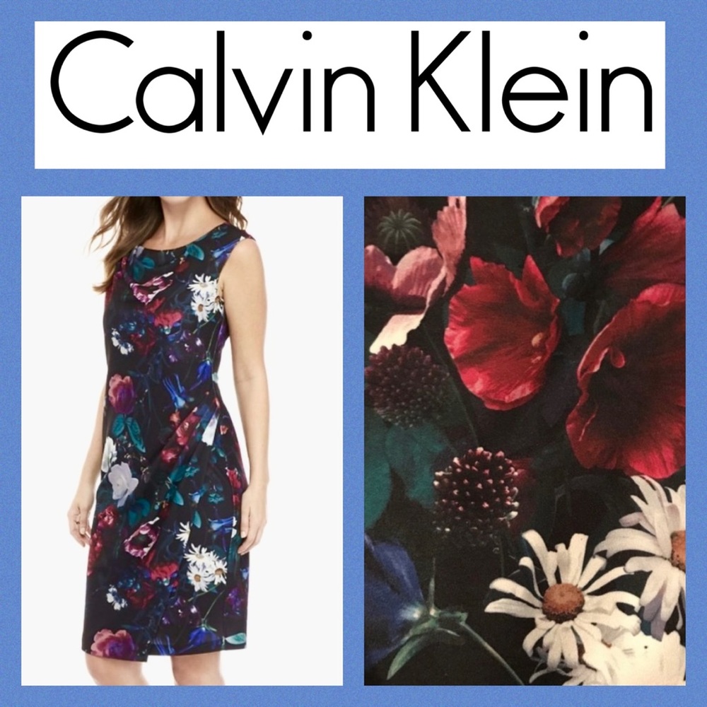 NWT Calvin Klein Black Pink Floral Dress